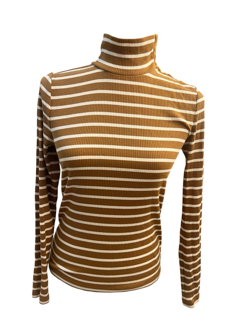J. Crew Striped Ribbed Turtleneck - Brown & White
